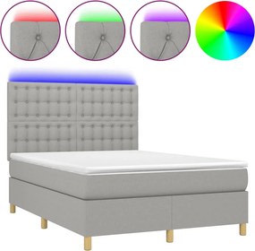 vidaXL sötétszürke szövet rugós és LED-es ágy matraccal 140x190 cm