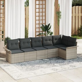 6 darabos kerti kanapé szett párnákkal világosszürke poli-rattan, 2 személyes kerti kanapé tárolóval és párnákkal világosszürke poli-rattan