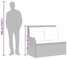 Kerti pad párnával Fekete Poli rattan