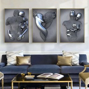 Poszter 60x90cm nyomott mintás fém szobrok keret nélkül 3db