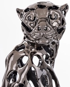 Figura Leopard Ezüst 43x22x18cm
