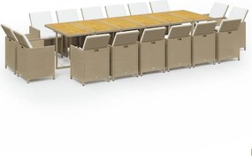 vidaXL 17 részes bézs polyrattan kerti étkezőgarnitúra párnákkal