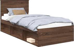 vidaXL Ágykeret fejtámlával Barna Tölgy 90 x 200 cm Tömör fenyőfa