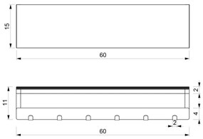 Fali törölközőtartó polccal 10x60 cm fehér