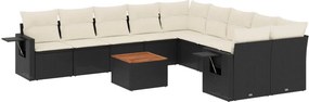 vidaXL 11 részes fekete polyrattan kerti ülőgarnitúra párnákkal