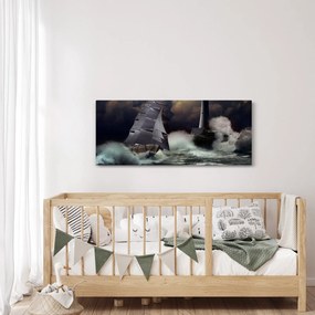 Kép - Viharos hullámokon áthajózó hajó (120x50 cm)