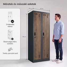 Kétrekeszes dolgozói szekrény, antracit, dió, 600x1800x500 mm: KACPER II Eco Design
