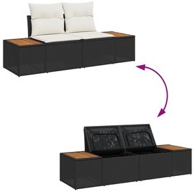 9 részes kerti kanapé szett párnákkal fekete poly rattan akác
