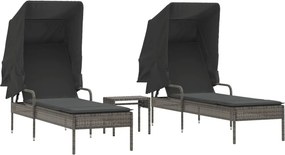 vidaXL 2 db szürke polyrattan napozóágy tetővel és asztallal