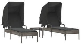 vidaXL 2 db szürke polyrattan napozóágy tetővel és asztallal