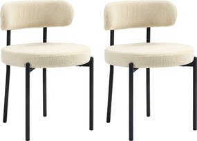 HOMCOM 2 db modern étkezőszék kasmír hatású huzattal és fekete acél lábakkal, részére nappali, étkező vagy hálószoba, bézs | Aosom