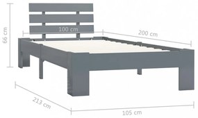 szürke tömör fenyőfa ágykeret 100 x 200 cm