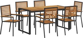 vidaXL Kert étkező szett 7 pcs Fekete és Barna polirattan