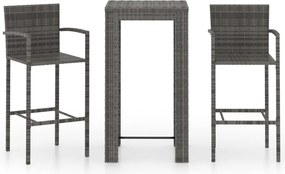 vidaXL 3 részes szürke polyrattan kerti bárszett kartámasszal