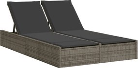 vidaXL szürke polyrattan dupla napozóágy párnával