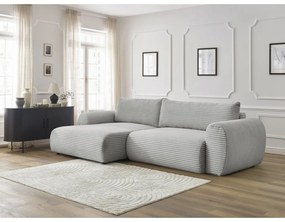 Világosszürke kordbársony kinyitható sarokkanapé (bal oldali) Lucien – Bobochic Paris