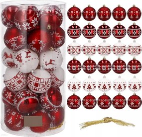 KarĂĄcsonyfa gömbök piros-fehĂ©r 30 db-os karĂĄcsonyi törhetetlen dĂsz szett