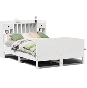 vidaXL fehér tömör fenyőfa könyvespolcos ágy matrac nélkül 160x200 cm
