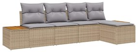 vidaXL Kerti Kanapé Szett párnával 5 pcs Bézs Poli rattan