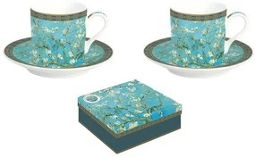 Porcelán eszpresszócsésze+alj, 2 személyes, 75ml, dobozban, Van Gogh: Mandulavirágzás