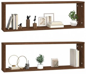 2 db barna tölgyszínű szerelt fa fali kockapolc 80x15x26,5 cm