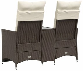 2 személyes barna polyrattan dönthető kerti kanapé asztallal