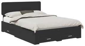 vidaXL Ágykeret fejtámlával fiókkal Fekete 150 x 200 cm Faanyag