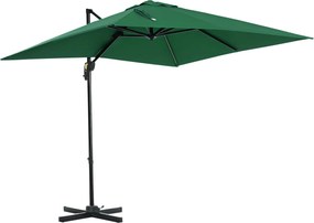 Outsunny 2.5x2.5m Kormányos Napernyő 360°-os Forgással, Erkélyi Napernyő Talppal, Légbeömlővel és 5 Szintben Állítható Árnyékolással, Zöld | Aosom