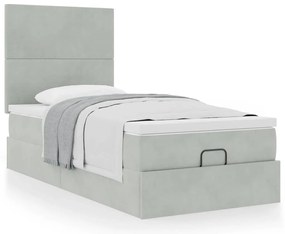 Ottomán ágykeret matracokkal világosszürke 80x200cm bársony