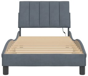 sötétszürke bársony ágykeret LED-világítással 90 x 190 cm