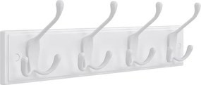 Falra szerelhető kabáttartó, kampós fogas, 40 x 11 x 7 cm, fehér