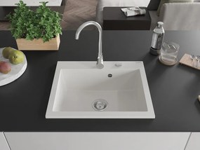 Mexen Elix 1-medencés gránit mosogató 600 x 500 mm, fehér, króm szifon - 6525601005-20