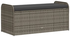 szürke polyrattan tárolópad párnával 115 x 51 x 52 cm