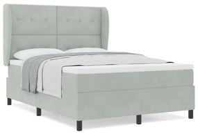 Box Spring Ágy Matracossal - Világosszürke, 140x190 cm, Bársony