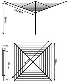 Erga Garden 5000, szabadon álló 4 karos kerti ruhaszárító 200x200x195 cm, ezüst-piros, ERG-SEP-10SUSOGRGAR50