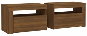 2 db barna tölgy színű éjjeliszekrény LED-ekkel 60x35x40 cm