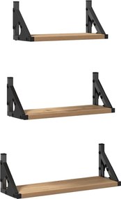 vidaXL Falpolc Falra szerelhető tárolóval 3 pcs Füstös tölgy