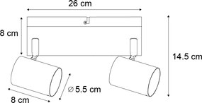 Modern mennyezeti lámpa fekete 2-lámpás állítható téglalap alakú - Jeana