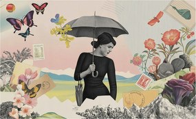 Flizelin tapéta Fali furnér 3D hatás Romantikus kollázs 416x254 Ragasztó