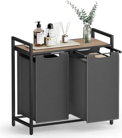 Szennyeskosár, 2 rekeszes szennyestartó, 2 × 46 l, 73 × 33 × 72 cm, tevebarna és szürke