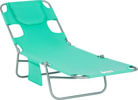 Outsunny Összecsukható Napozóágy Olvasóablakkal, Fejtámlával, 5 Fokozatban Állítható Hátmasszázzsal, Időjárásálló Kempingágy 120 kg Teherbírással, Ker