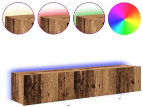 LED-es világítással ellátott TV faliszekrények 2 db Régi fa 80x35x31 cm