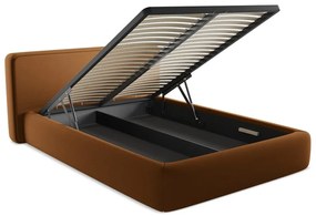 Terrakotta színű kárpitozott ágyneműtartós franciaágy ágyráccsal 140x200 cm Kiana – Makamii