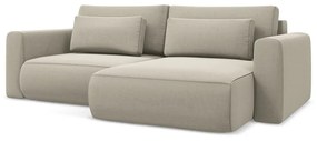Bézs bársony kinyitható-tárolóhelyes sarokkanapé (jobb oldali-heverő résszel) Kapua – Makamii