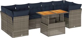 vidaXL 8 részes szürke polyrattan kerti ülőgarnitúra párnákkal
