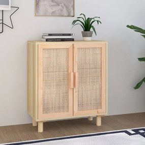 barna tömör fenyő/természetes rattan tálalószekrény 60x30x70cm