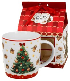 Karácsonyi fenyőfás porcelán bögre 400 ml házikó díszcsomagolásban Christmas Tree 3