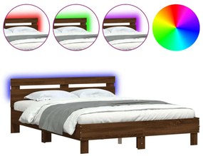 barna tölgy színű ágykeret fejtámlával és LED-del 150x200 cm