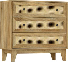 HOMCOM 3-Fiókos Tárolószekrény Rattan Cane 80 x 35 x 76 cm Világos Fa Megjelenés | Aosom