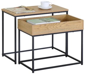 Intenso Home 2 részes dohányzóasztal szett / éjjeliszekrény 60 x 30cm (Aranytölgy) | Masszív fém váz, praktikus fiók